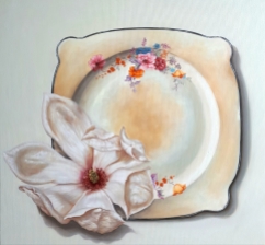 "Magnolia, Old Plate" Oil on canvas 70 x 70 cm