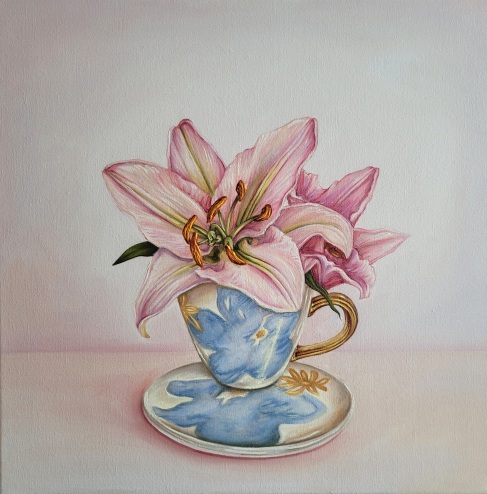 "Floral Cup" Oil on canvas 30 x 30 cm Available at The Kilkenny Art Gallery
