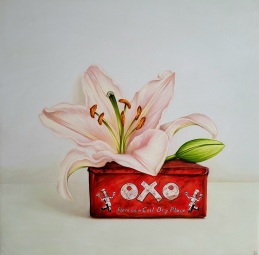 "Oxo, Lilies" Oil on canvas 50 x 50 cm Available at The Kildare Gallery